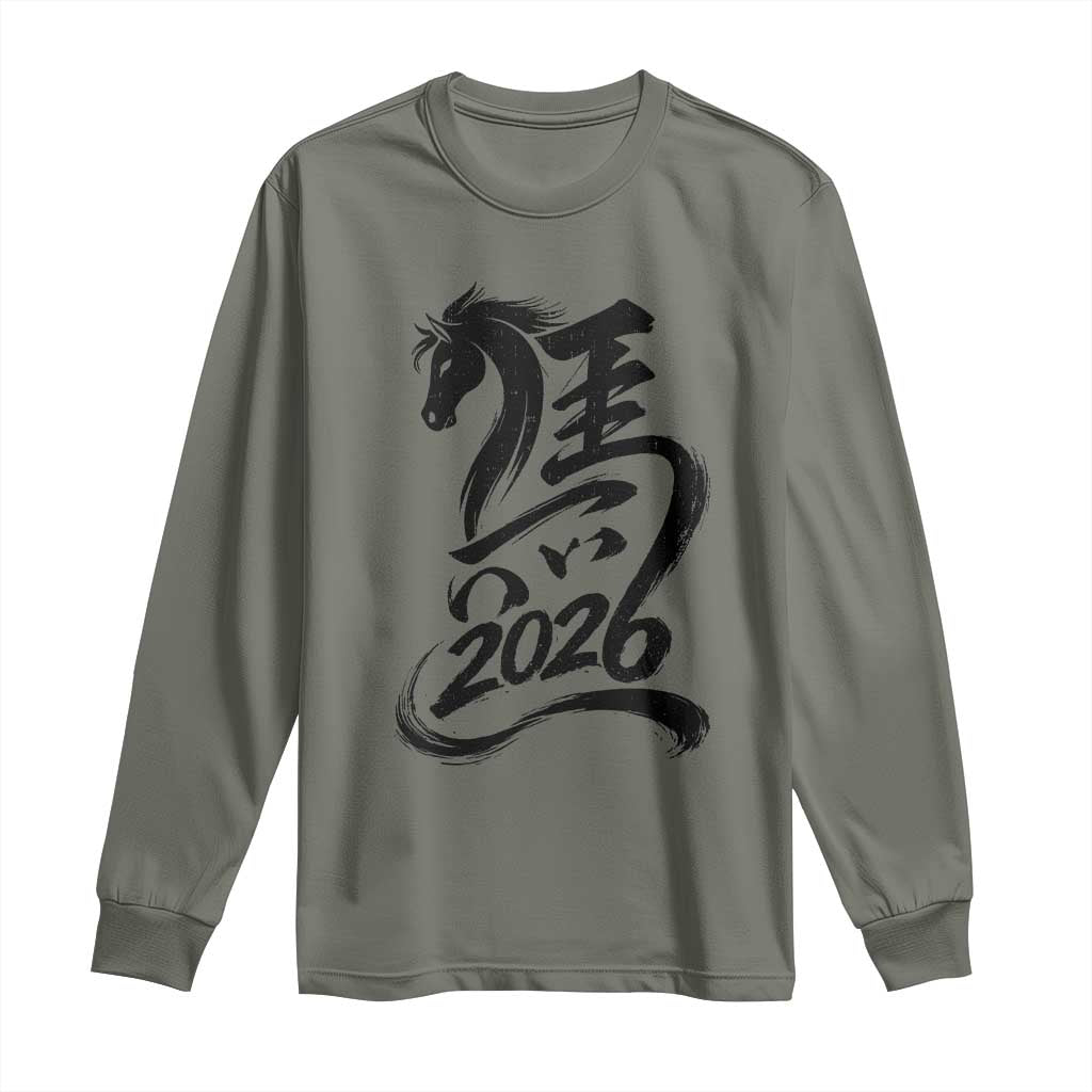 Chinese New Year 2026 Long Sleeve Shirt Year of The Horse Calligraphy Ink Art