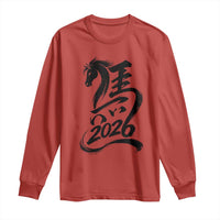 Chinese New Year 2026 Long Sleeve Shirt Year of The Horse Calligraphy Ink Art