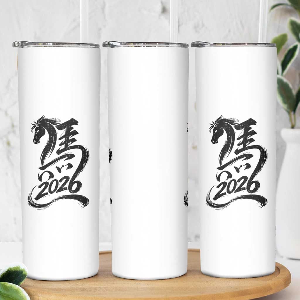 Chinese New Year 2026 Skinny Tumbler Year of The Horse Calligraphy Ink Art
