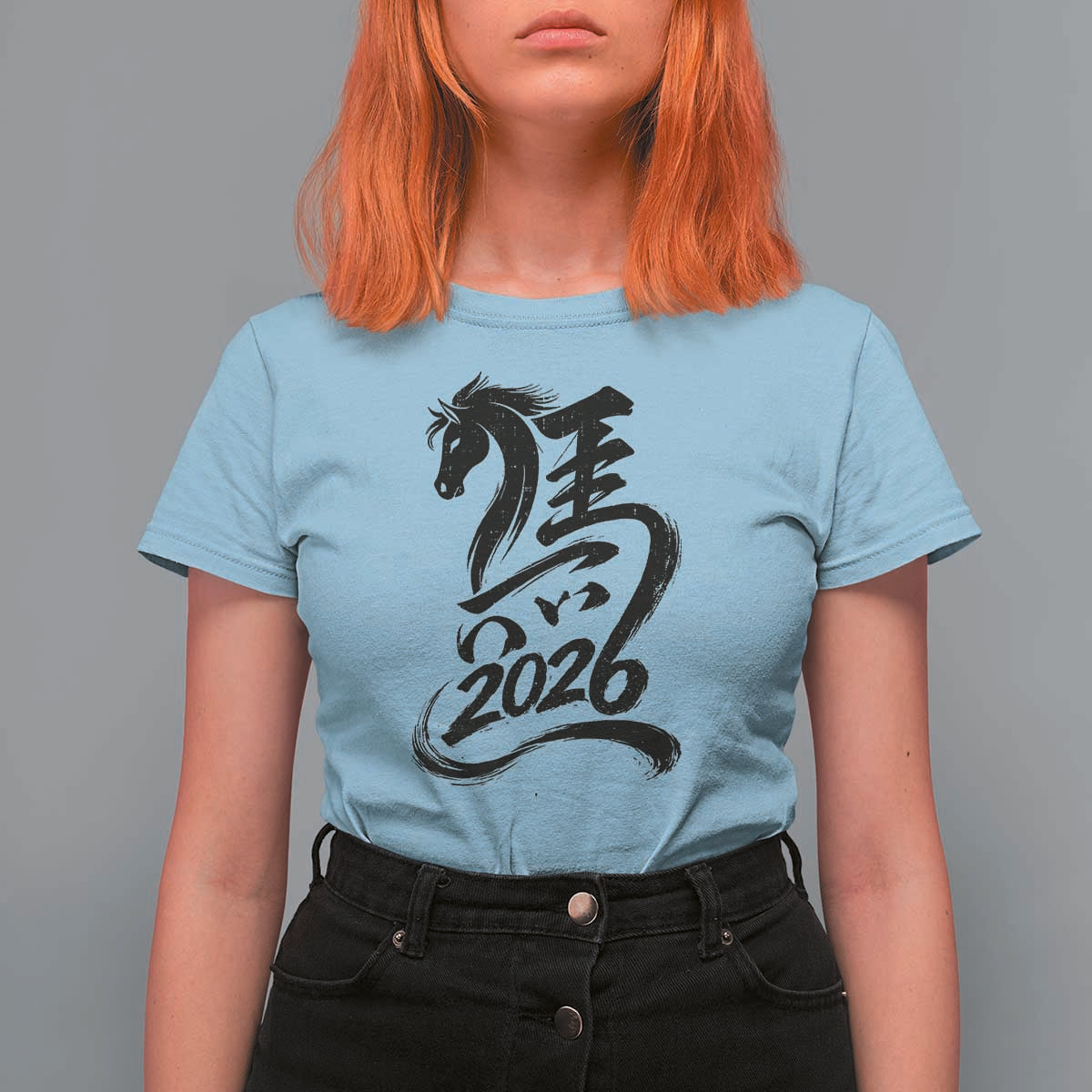 Chinese New Year 2026 T Shirt For Women Year of The Horse Calligraphy Ink Art