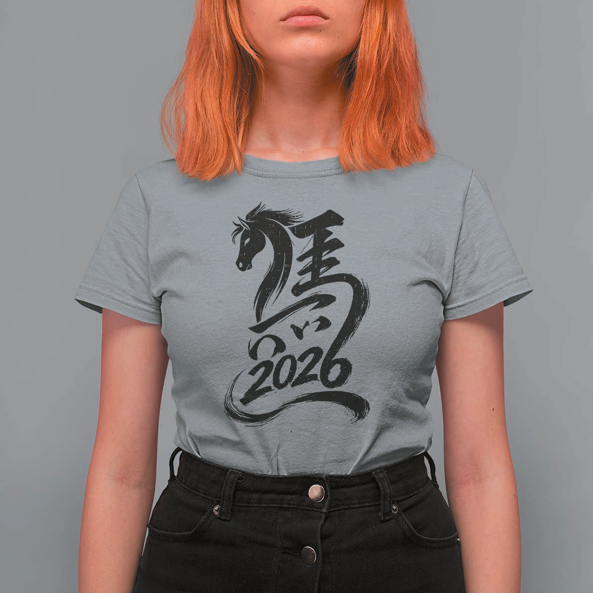 Chinese New Year 2026 T Shirt For Women Year of The Horse Calligraphy Ink Art