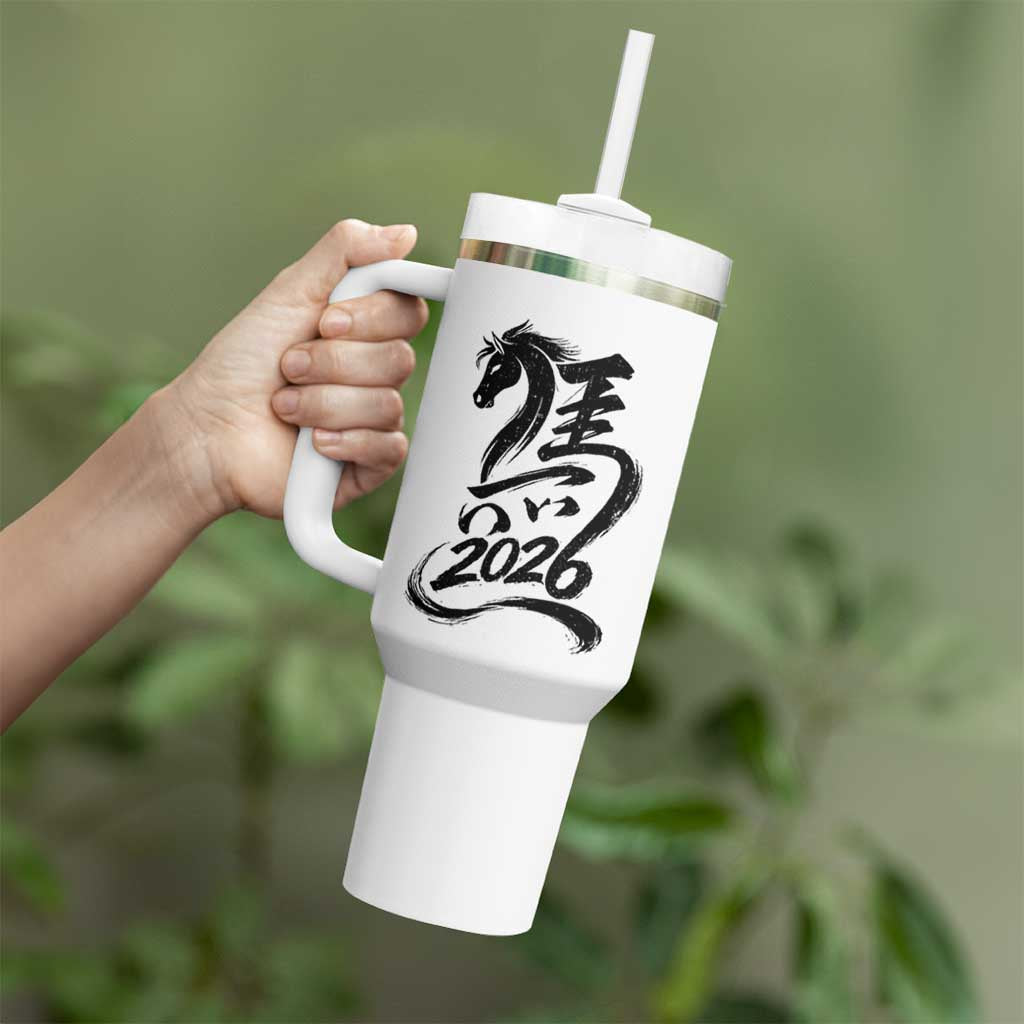 Chinese New Year 2026 Tumbler With Handle Year of The Horse Calligraphy Ink Art
