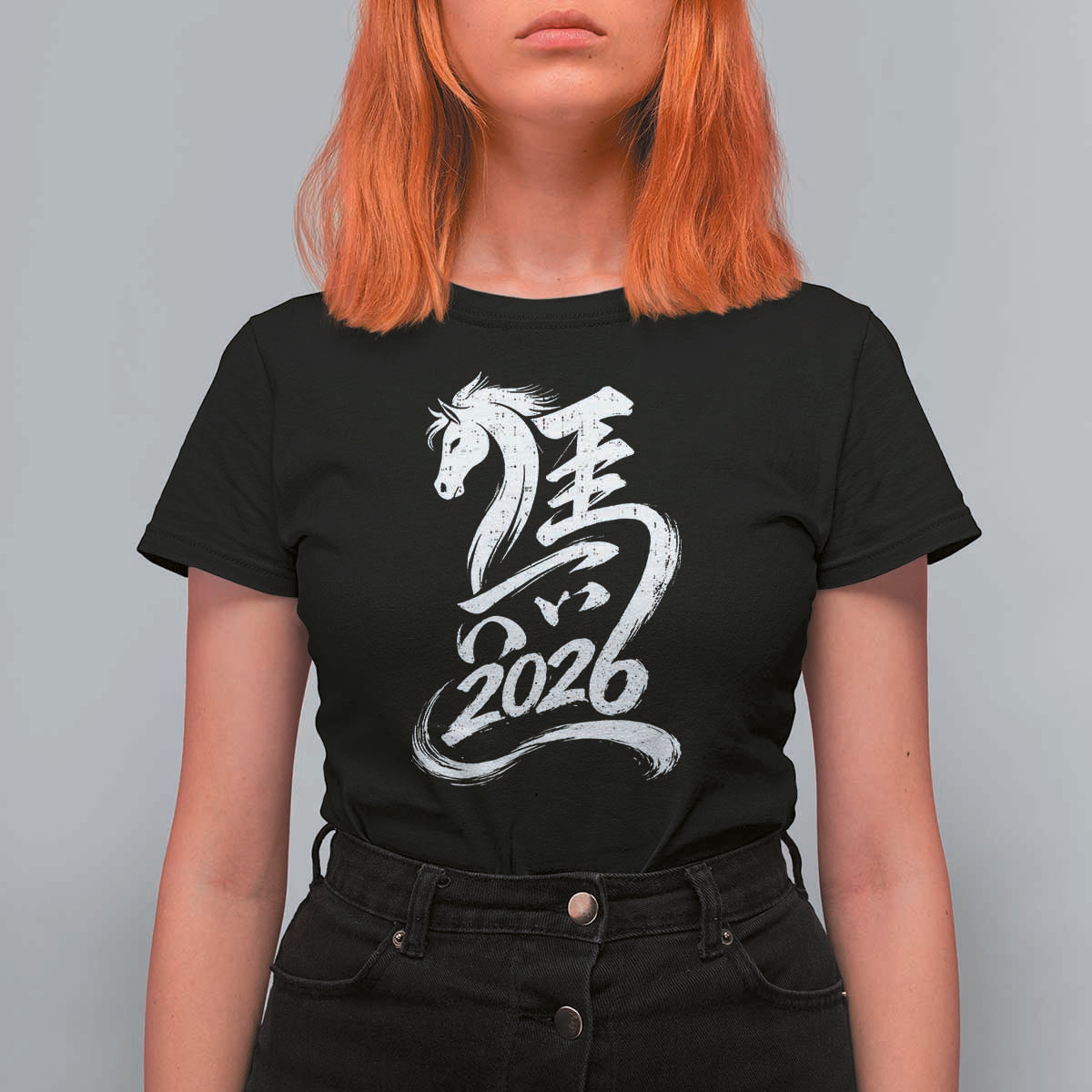 Chinese New Year 2026 T Shirt For Women Year of The Horse Chinese Calligraphy Art