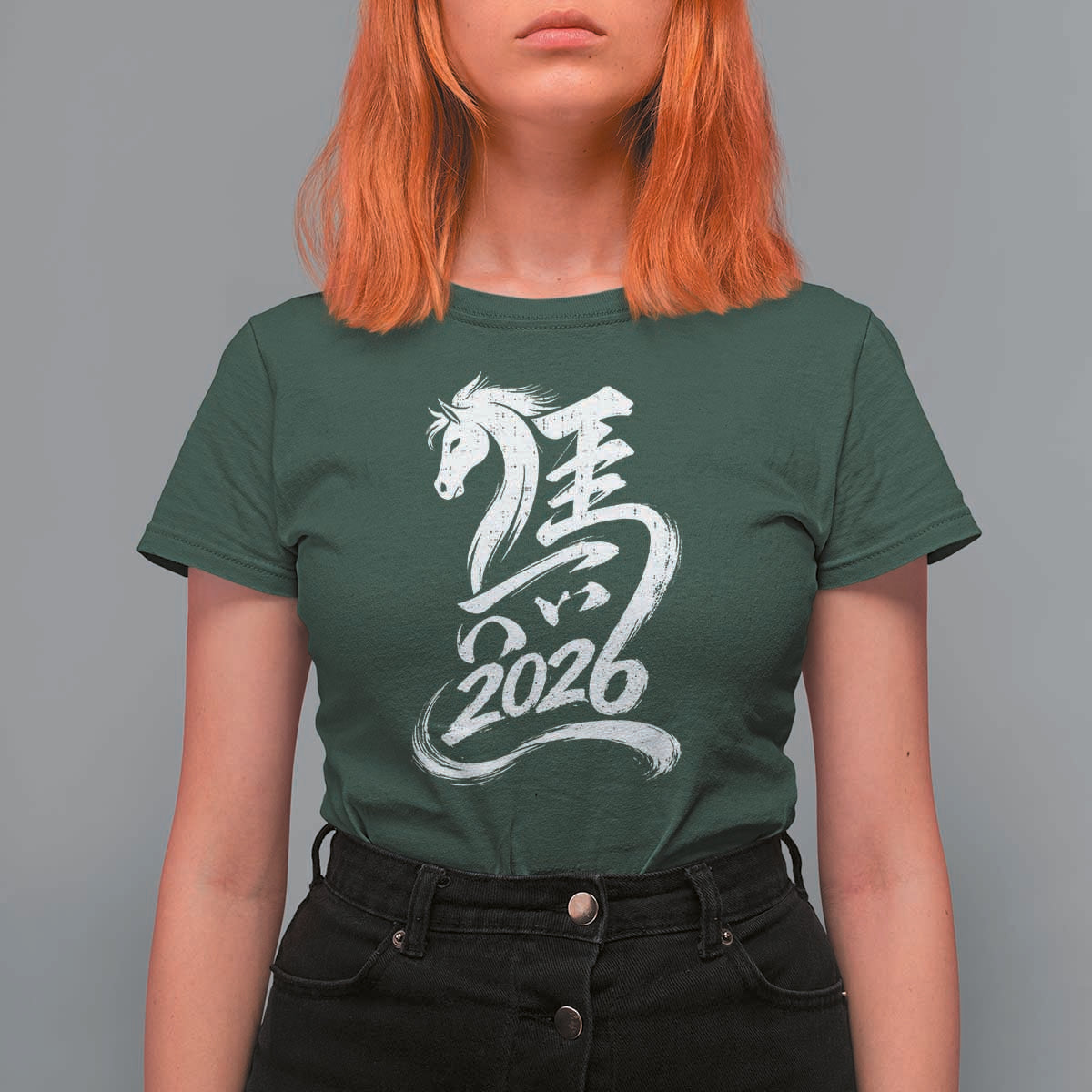 Chinese New Year 2026 T Shirt For Women Year of The Horse Chinese Calligraphy Art