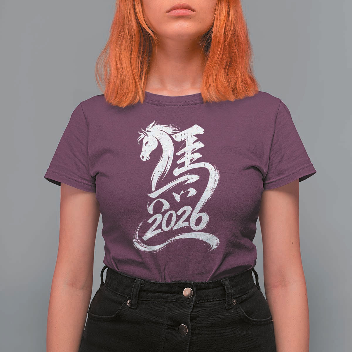 Chinese New Year 2026 T Shirt For Women Year of The Horse Chinese Calligraphy Art