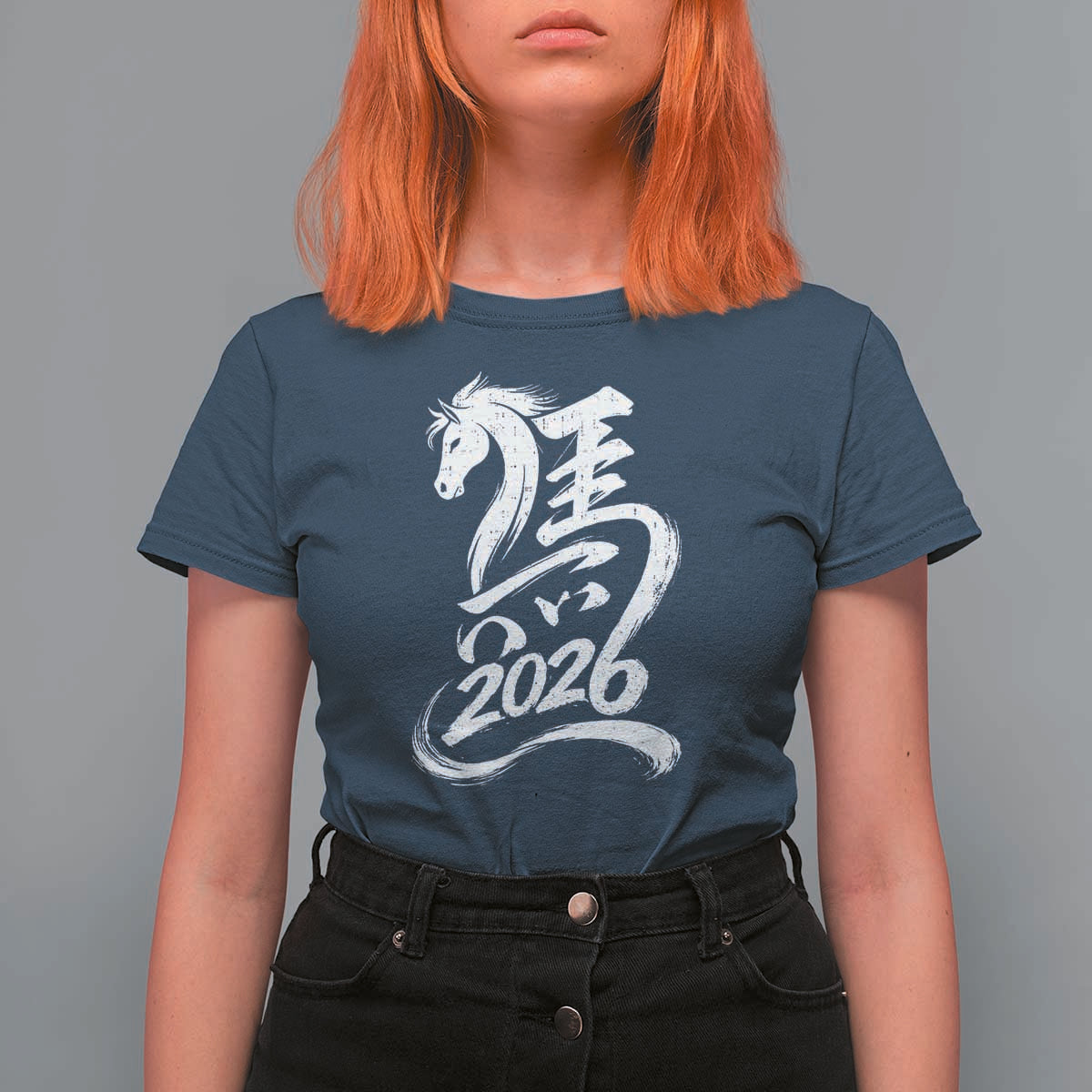 Chinese New Year 2026 T Shirt For Women Year of The Horse Chinese Calligraphy Art