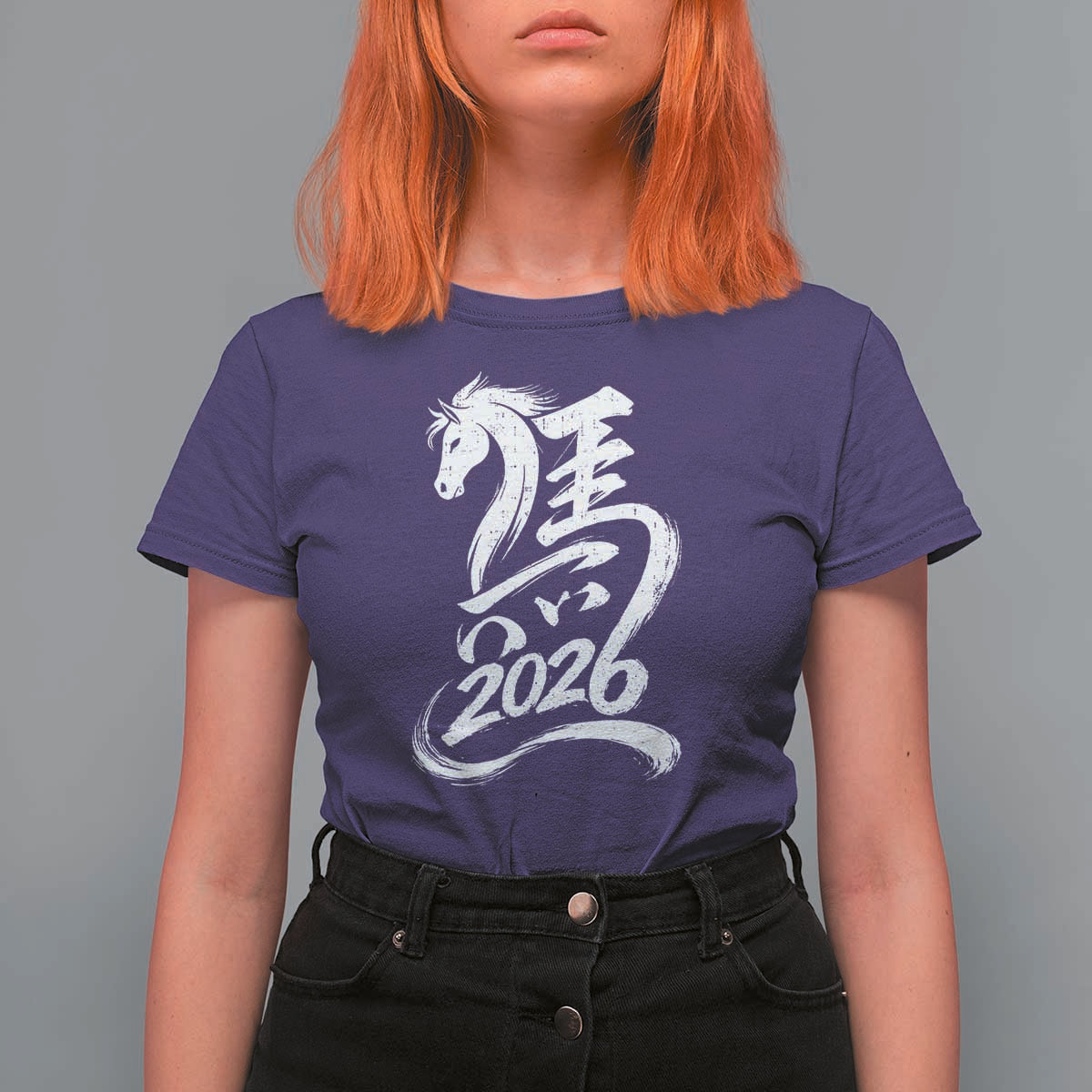 Chinese New Year 2026 T Shirt For Women Year of The Horse Chinese Calligraphy Art