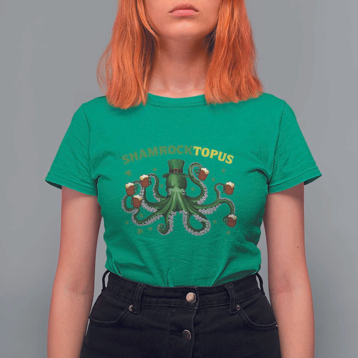 Funny St Patrick's Day Octopus Shamrocktopus T Shirt For Women Irish Beer Mug