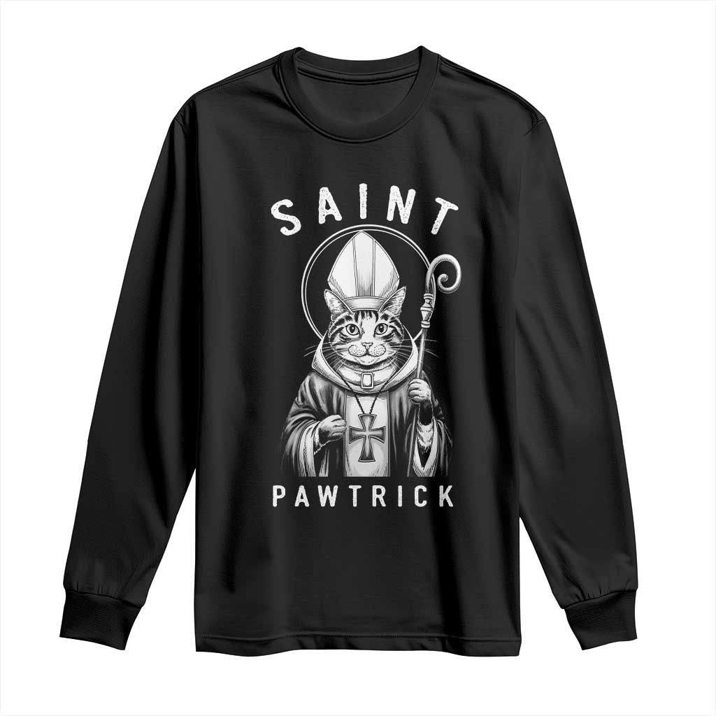 Funny St Patrick's Day Cat Long Sleeve Shirt Saint Pawtrick