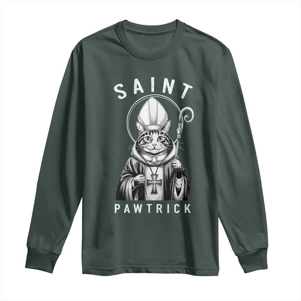 Funny St Patrick's Day Cat Long Sleeve Shirt Saint Pawtrick