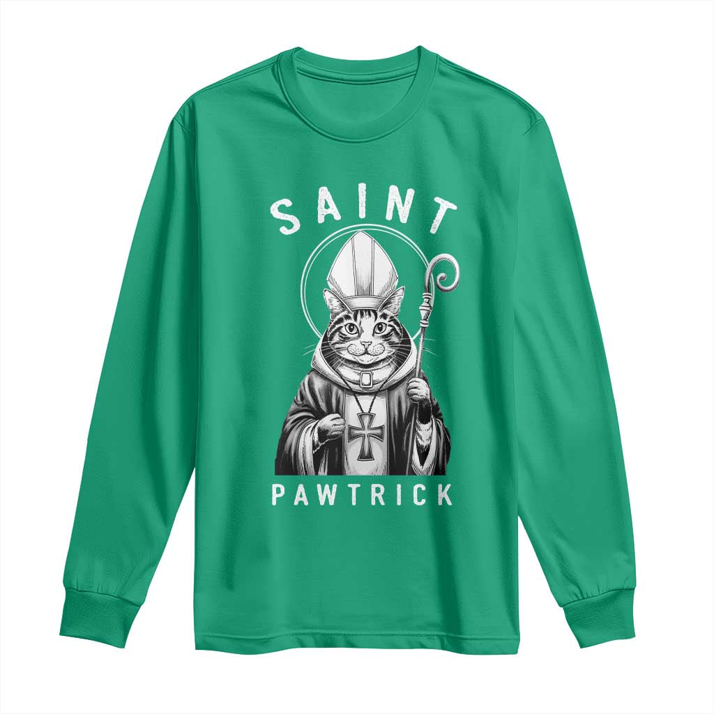 Funny St Patrick's Day Cat Long Sleeve Shirt Saint Pawtrick