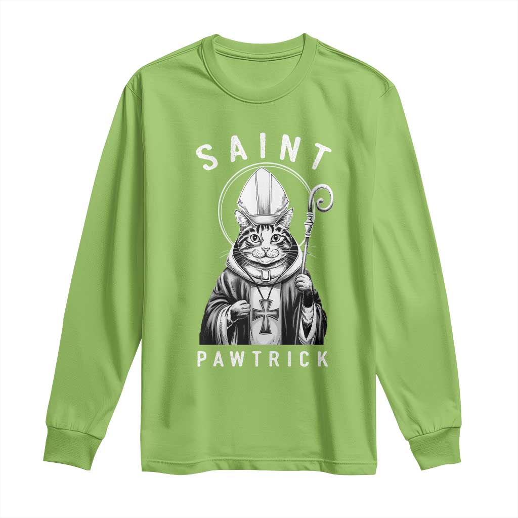 Funny St Patrick's Day Cat Long Sleeve Shirt Saint Pawtrick