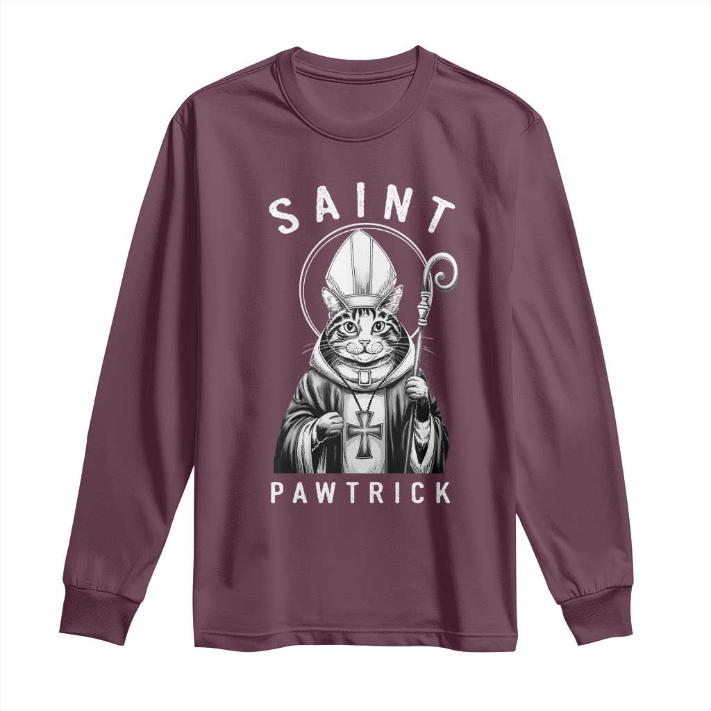 Funny St Patrick's Day Cat Long Sleeve Shirt Saint Pawtrick