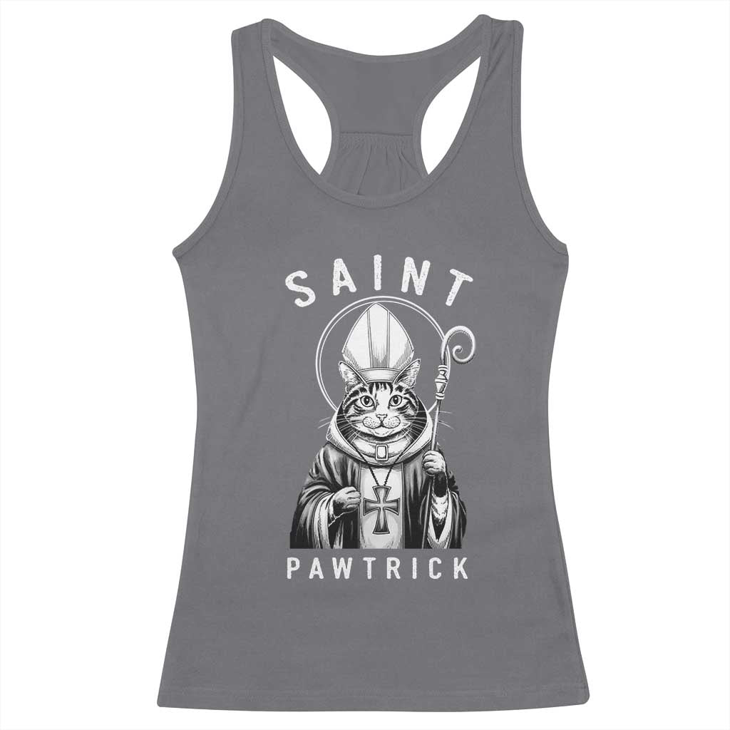 Funny St Patrick's Day Cat Racerback Tank Top Saint Pawtrick