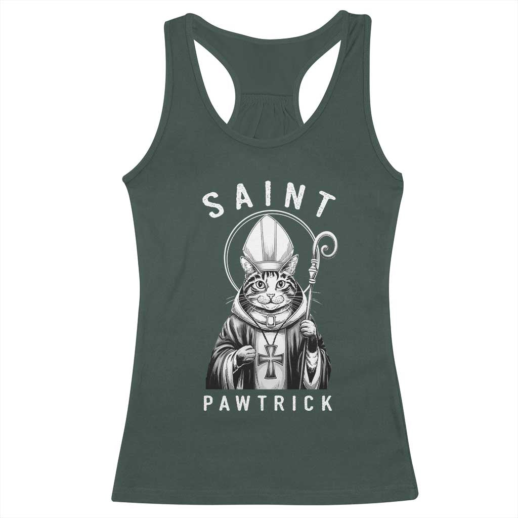 Funny St Patrick's Day Cat Racerback Tank Top Saint Pawtrick