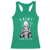 Funny St Patrick's Day Cat Racerback Tank Top Saint Pawtrick