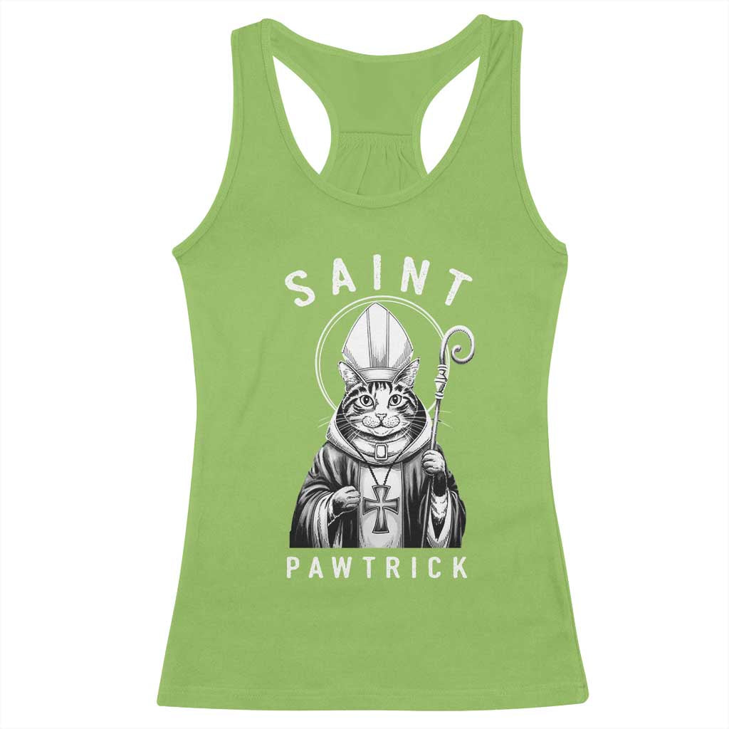 Funny St Patrick's Day Cat Racerback Tank Top Saint Pawtrick