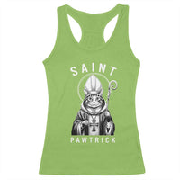 Funny St Patrick's Day Cat Racerback Tank Top Saint Pawtrick