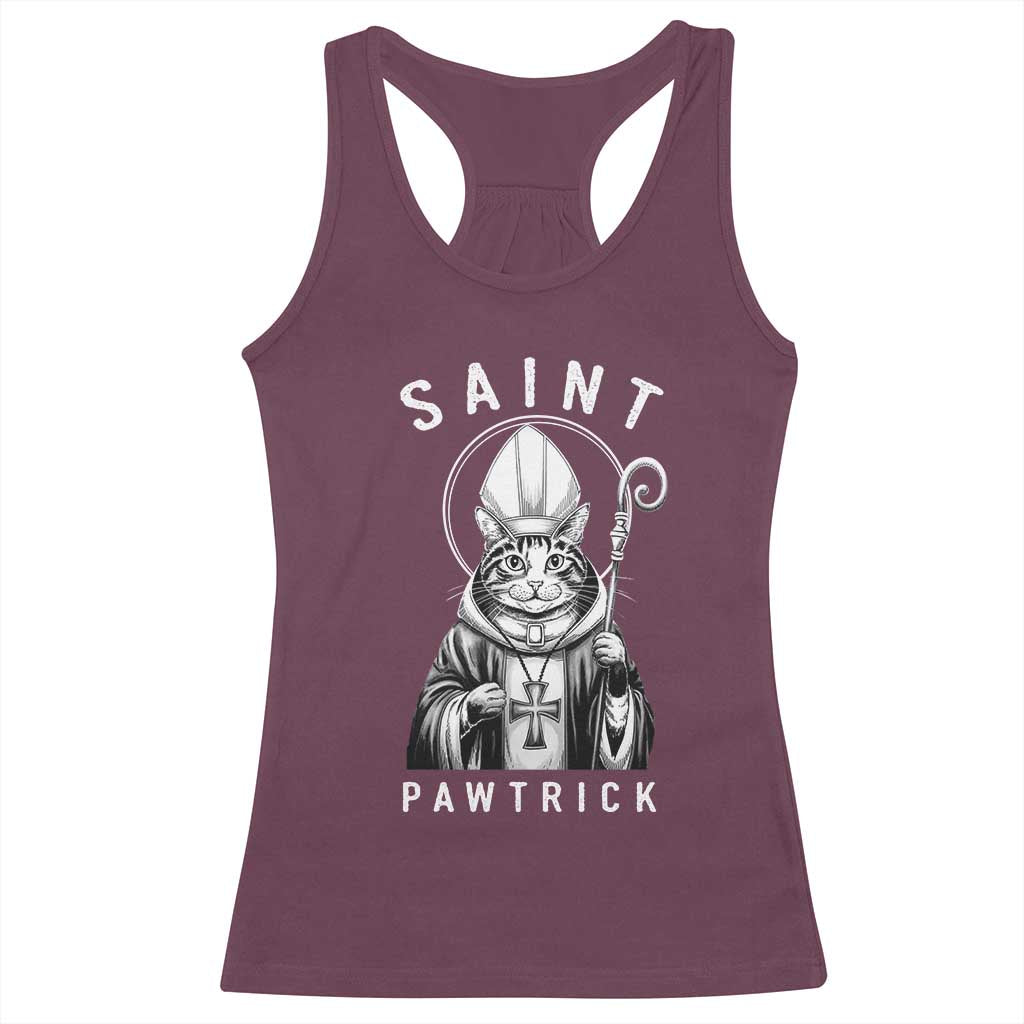 Funny St Patrick's Day Cat Racerback Tank Top Saint Pawtrick