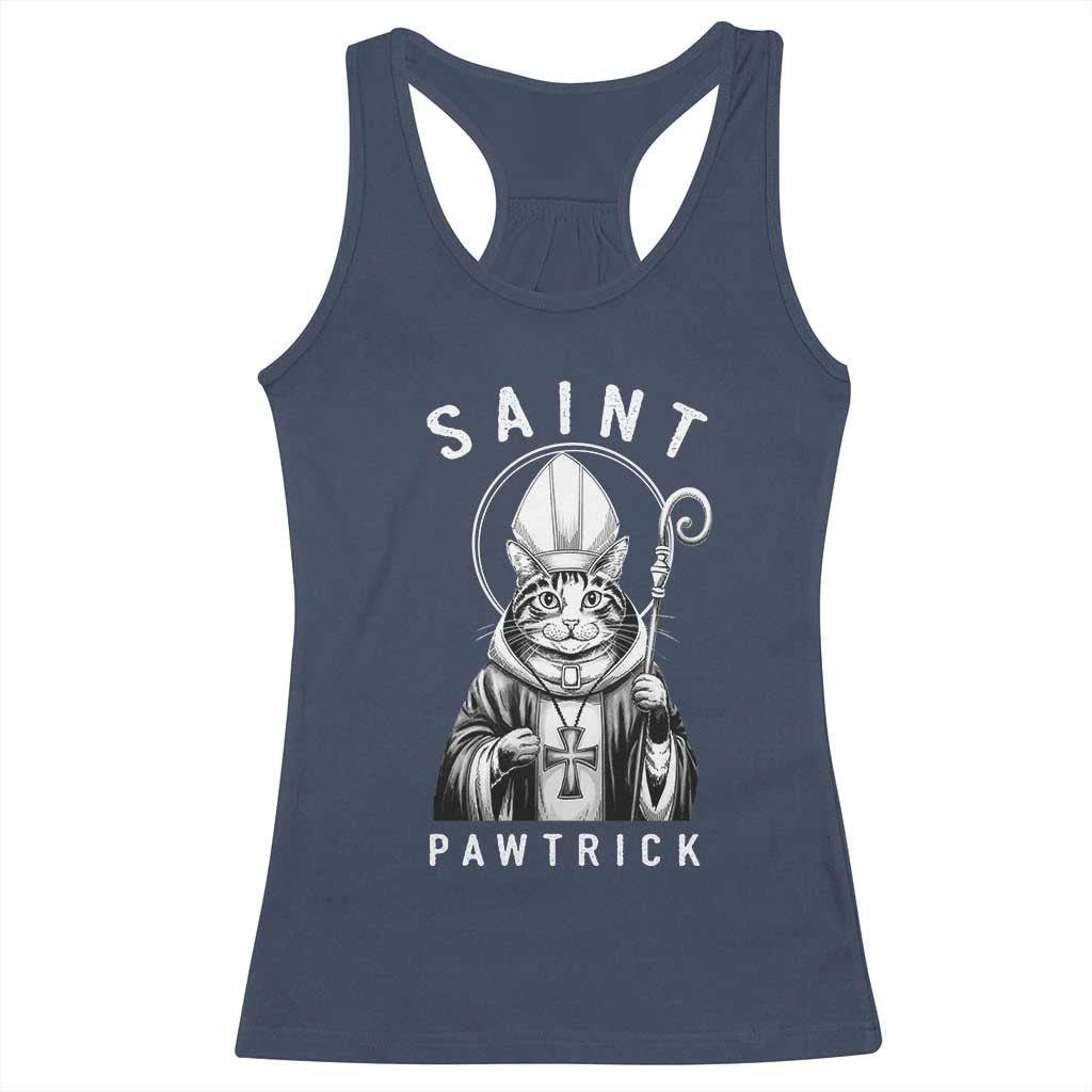 Funny St Patrick's Day Cat Racerback Tank Top Saint Pawtrick