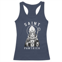 Funny St Patrick's Day Cat Racerback Tank Top Saint Pawtrick