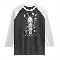 Funny St Patrick's Day Cat Raglan Shirt Saint Pawtrick