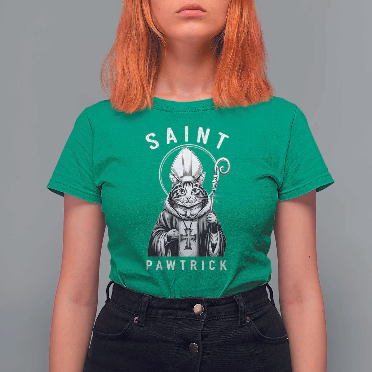 Funny St Patrick's Day Cat T Shirt For Women Saint Pawtrick