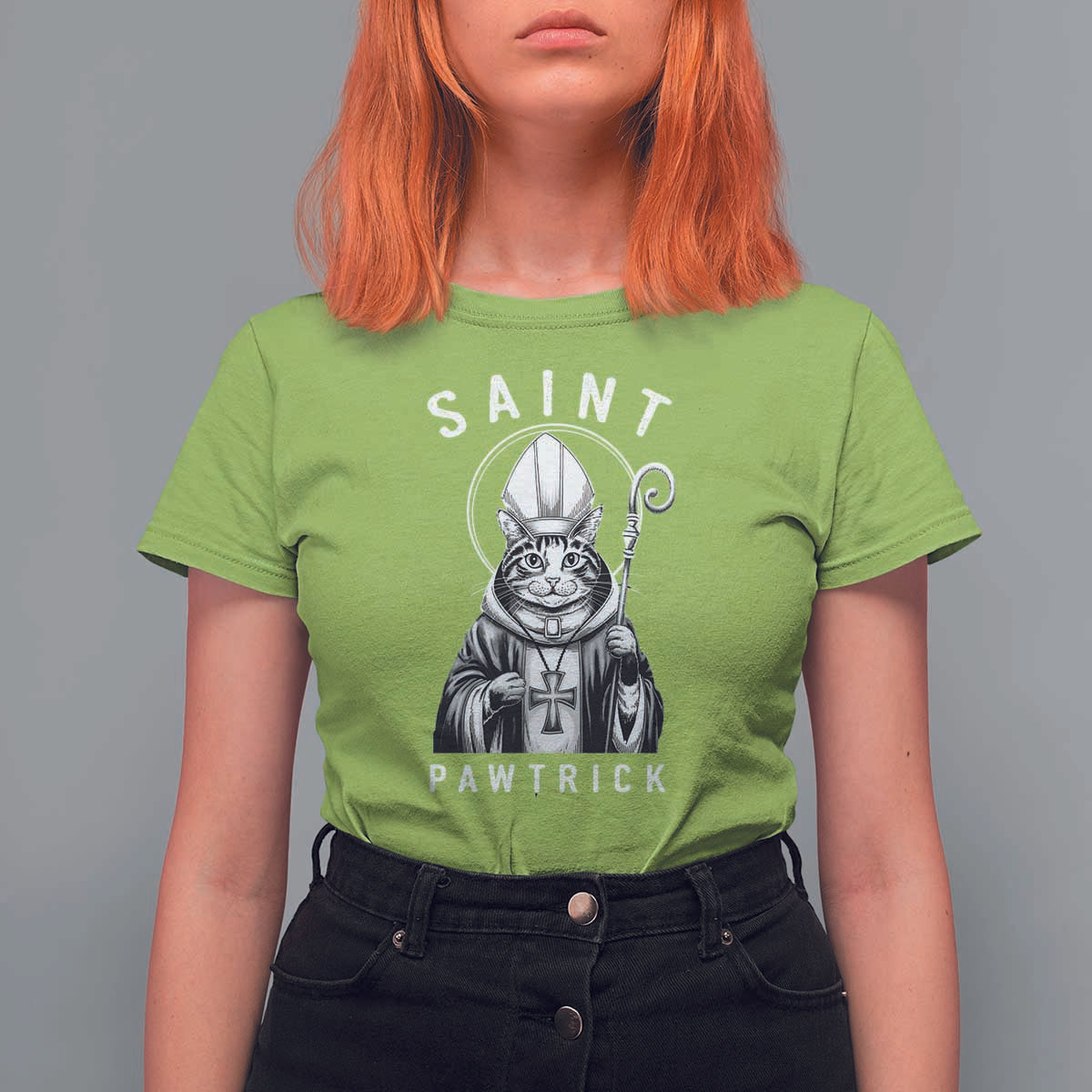 Funny St Patrick's Day Cat T Shirt For Women Saint Pawtrick