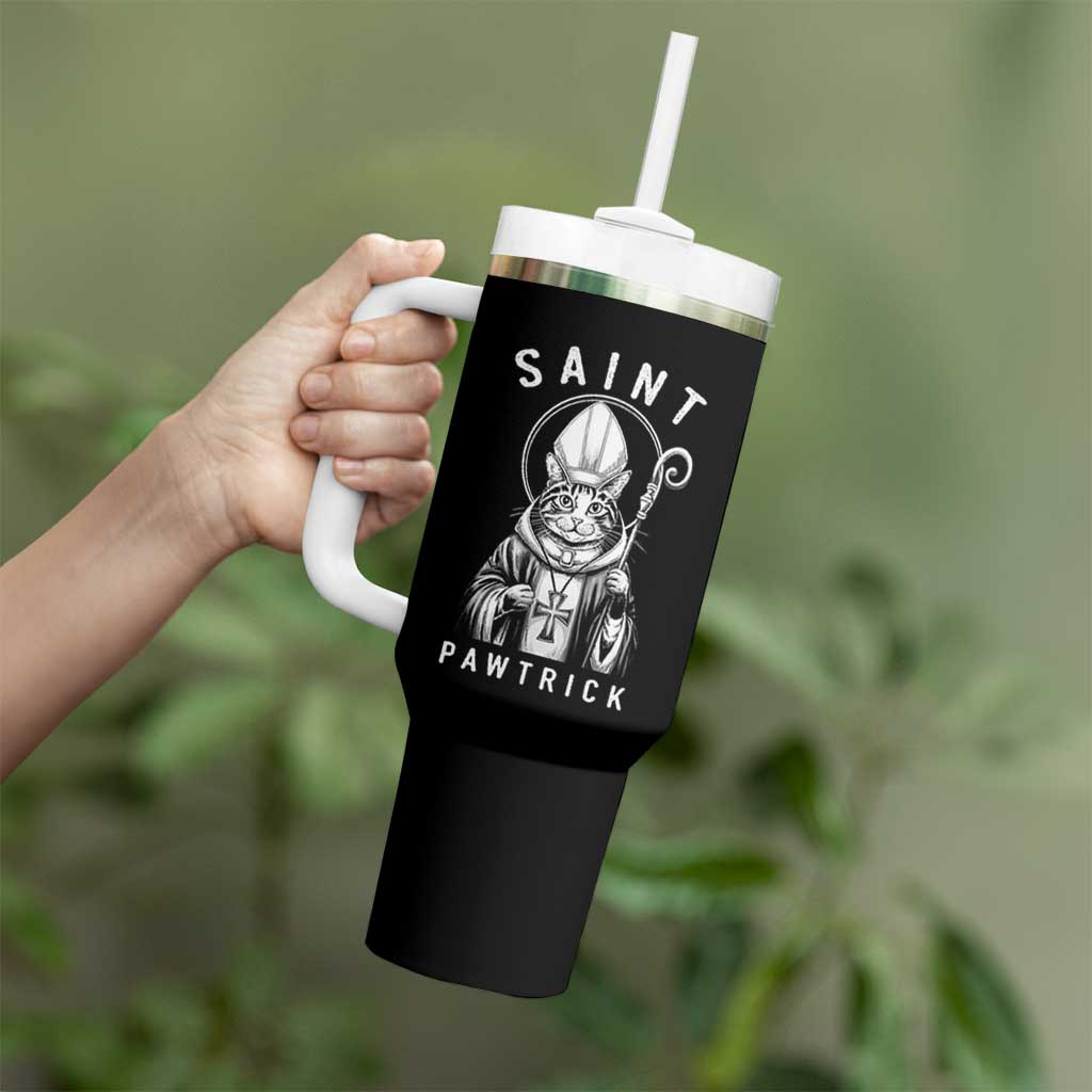 Funny St Patrick's Day Cat Tumbler With Handle Saint Pawtrick