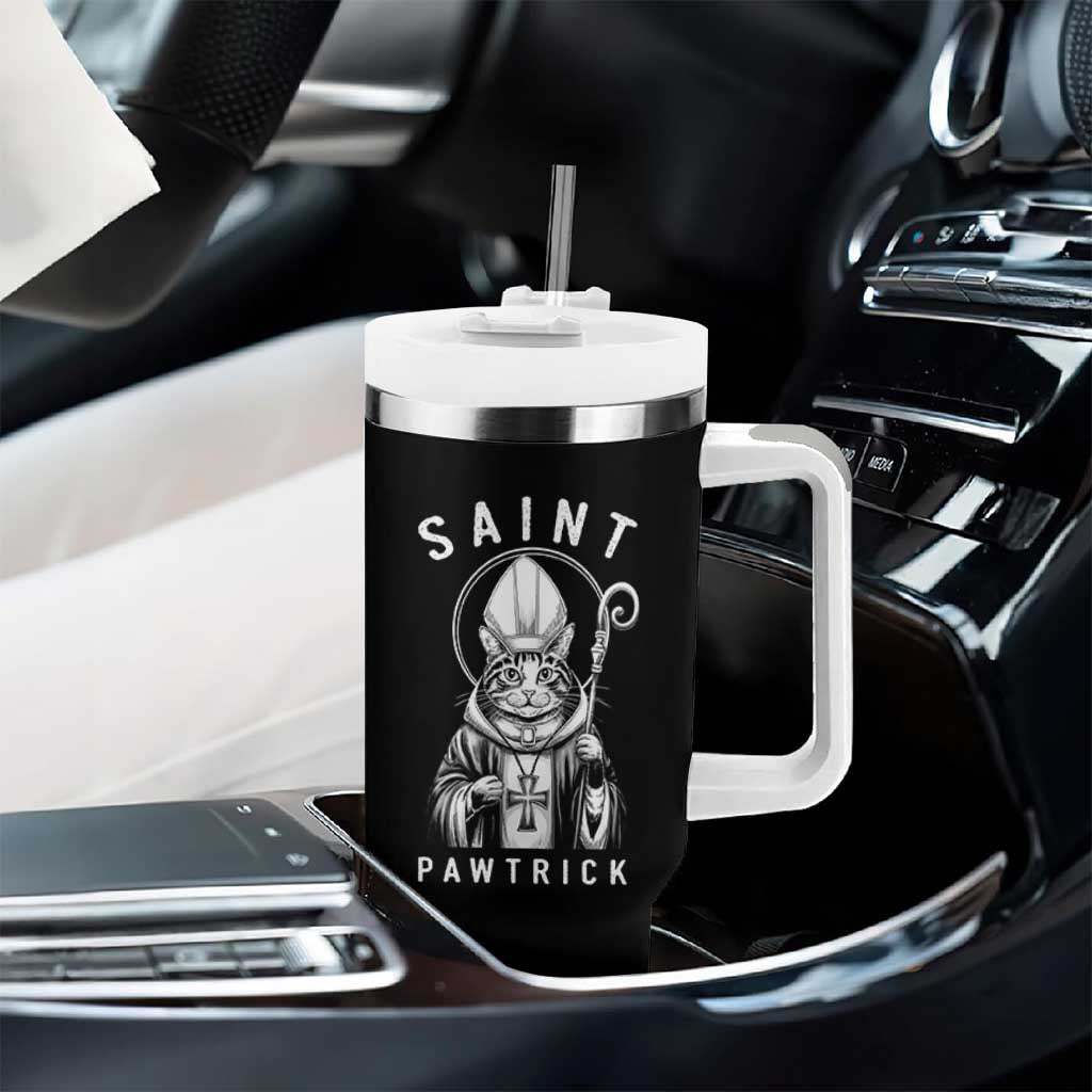 Funny St Patrick's Day Cat Tumbler With Handle Saint Pawtrick