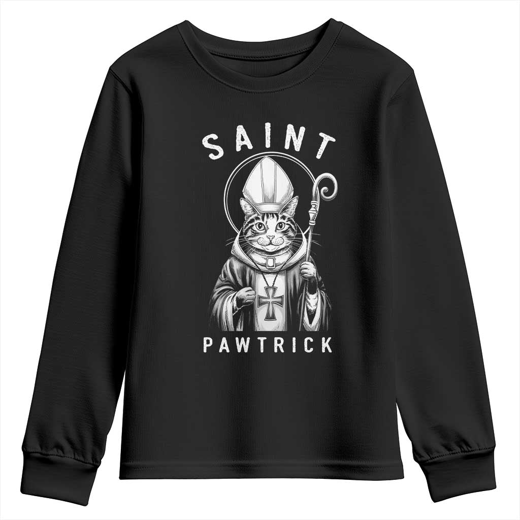 Funny St Patrick's Day Cat Youth Sweatshirt Saint Pawtrick