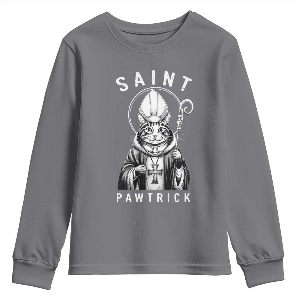 Funny St Patrick's Day Cat Youth Sweatshirt Saint Pawtrick