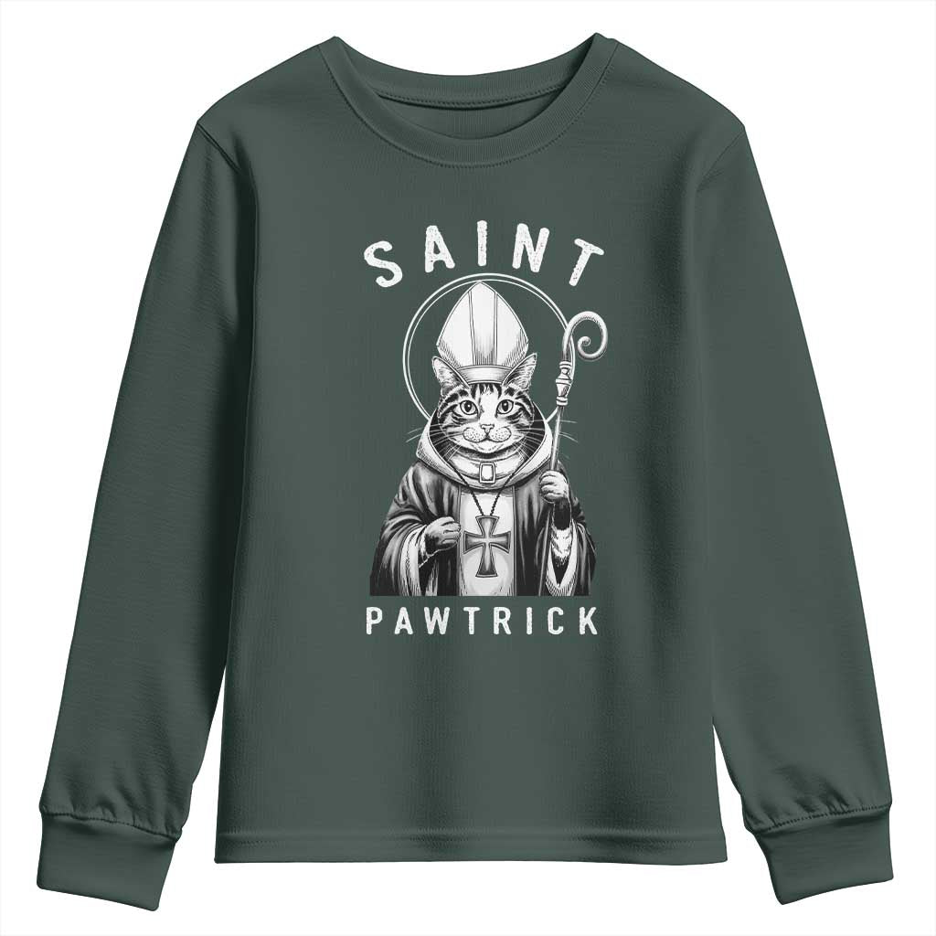 Funny St Patrick's Day Cat Youth Sweatshirt Saint Pawtrick