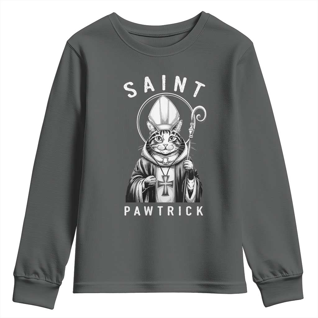 Funny St Patrick's Day Cat Youth Sweatshirt Saint Pawtrick