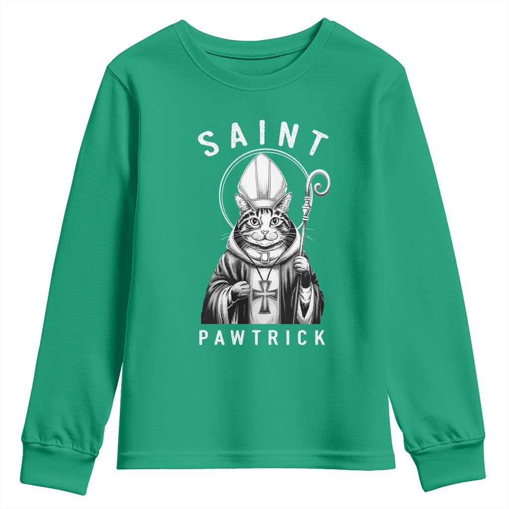 Funny St Patrick's Day Cat Youth Sweatshirt Saint Pawtrick