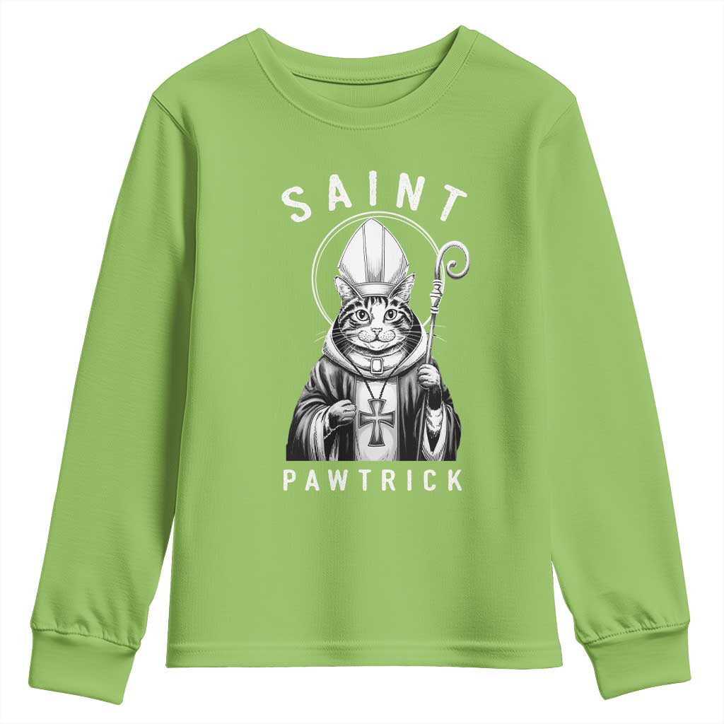 Funny St Patrick's Day Cat Youth Sweatshirt Saint Pawtrick
