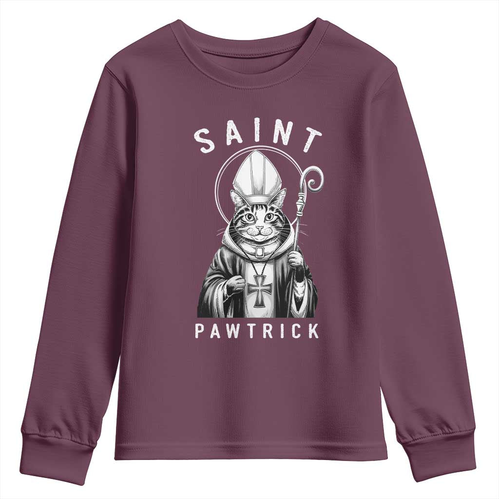 Funny St Patrick's Day Cat Youth Sweatshirt Saint Pawtrick