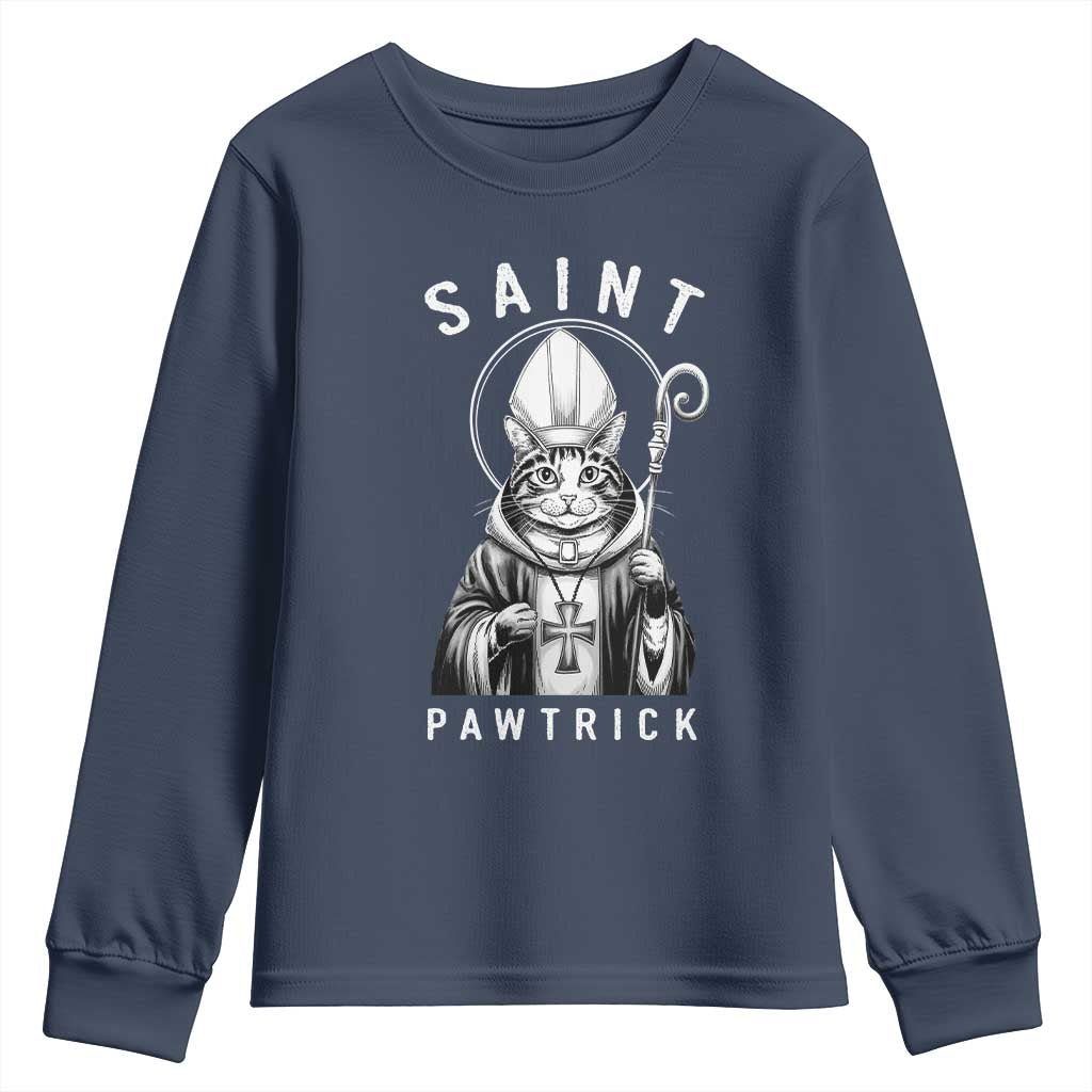 Funny St Patrick's Day Cat Youth Sweatshirt Saint Pawtrick