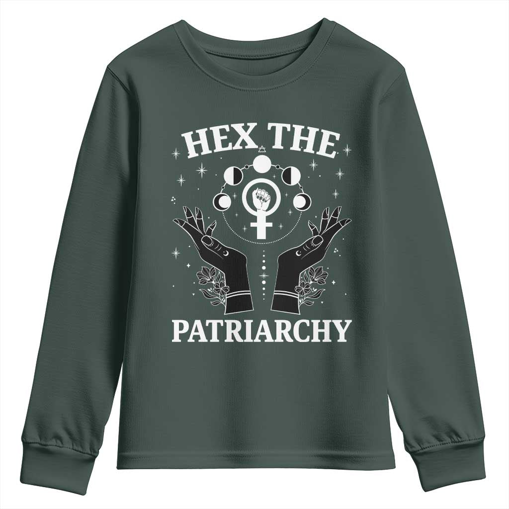 Hex The Patriarchy Youth Sweatshirt Feminist Witch Female Symbol