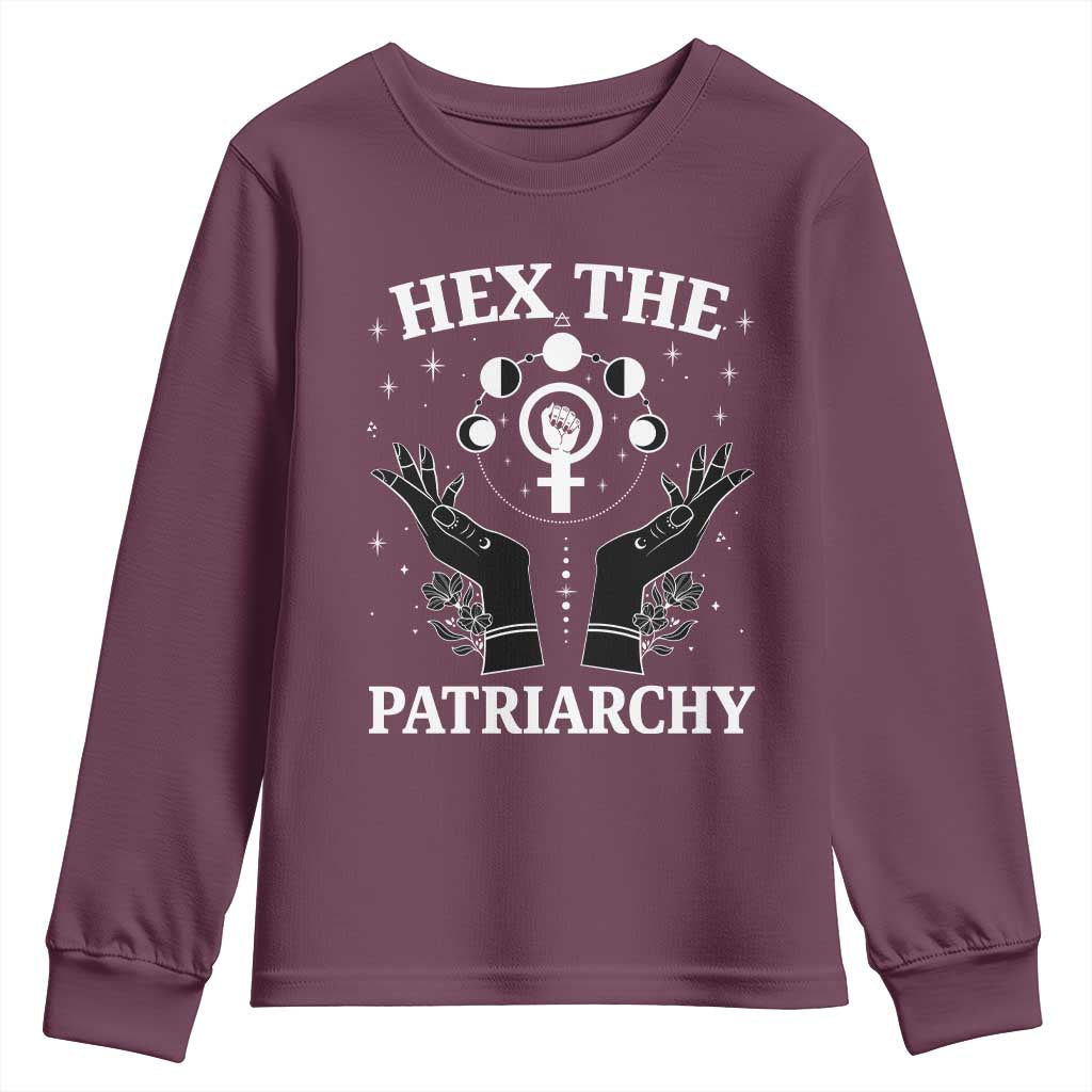 Hex The Patriarchy Youth Sweatshirt Feminist Witch Female Symbol