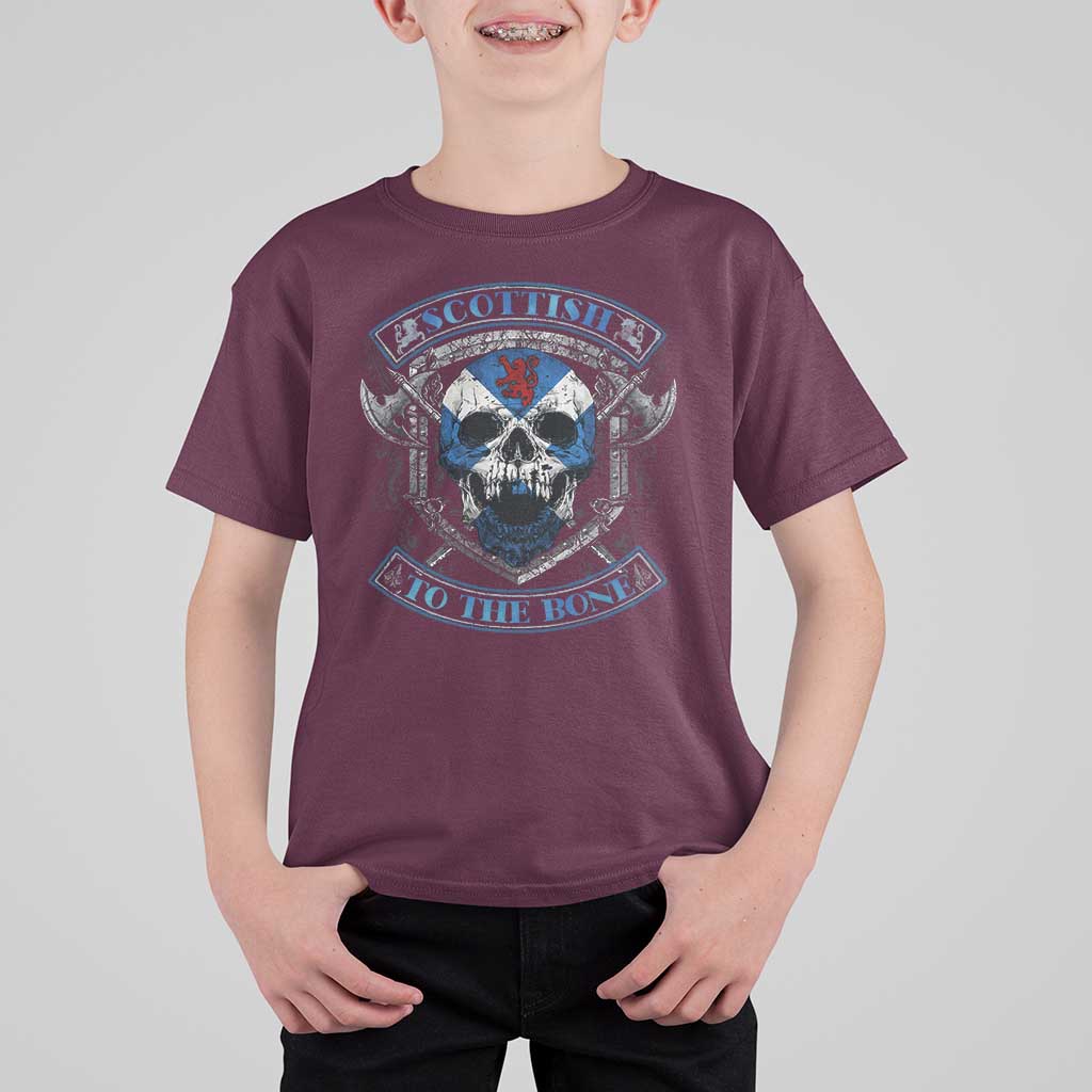Funny Scottish Viking T Shirt For Kid Scottish To The Bone Vintage Scottish Lion Rampant Flag Skull