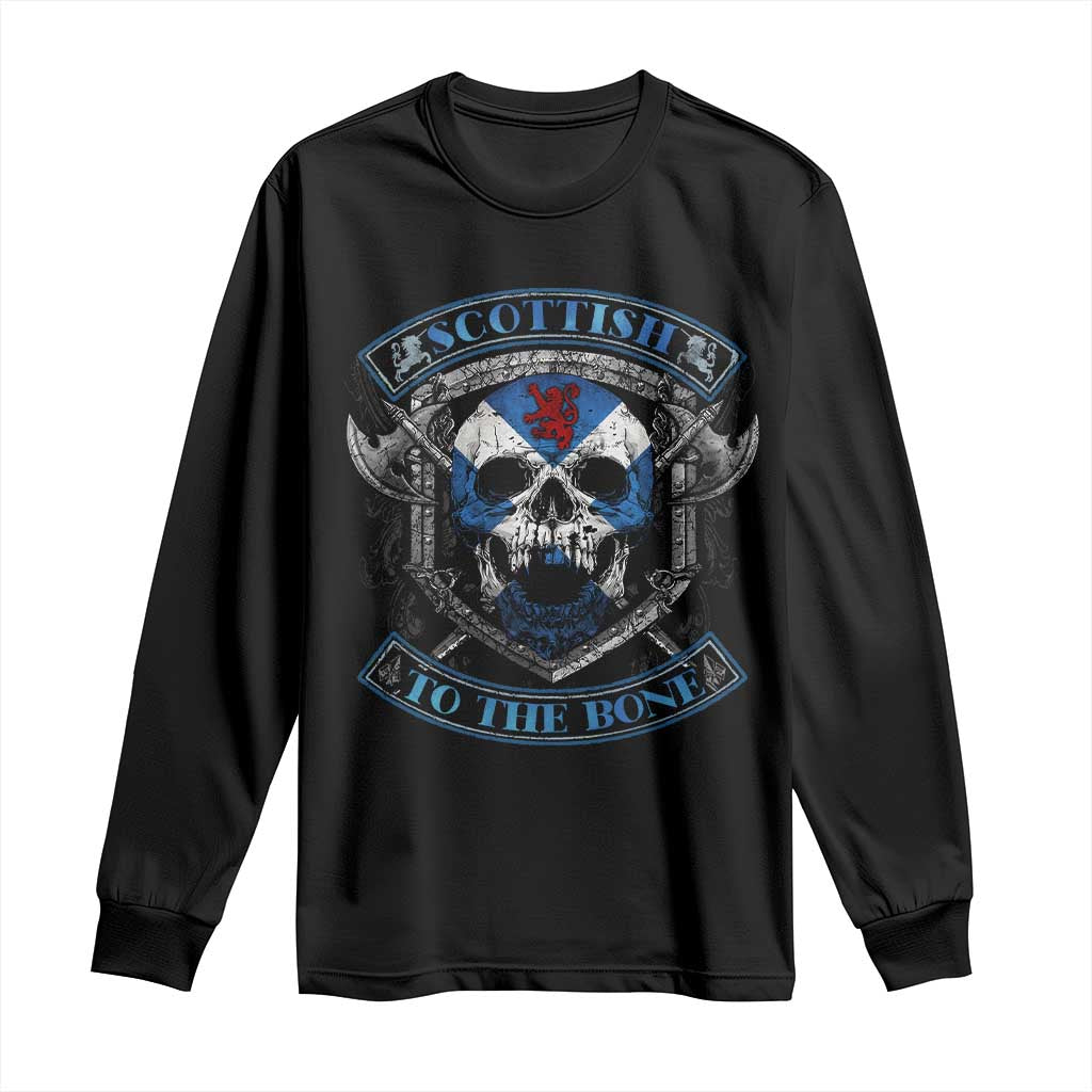 Funny Scottish Viking Long Sleeve Shirt Scottish To The Bone Vintage Scottish Lion Rampant Flag Skull