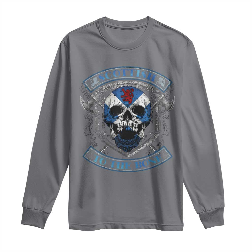 Funny Scottish Viking Long Sleeve Shirt Scottish To The Bone Vintage Scottish Lion Rampant Flag Skull