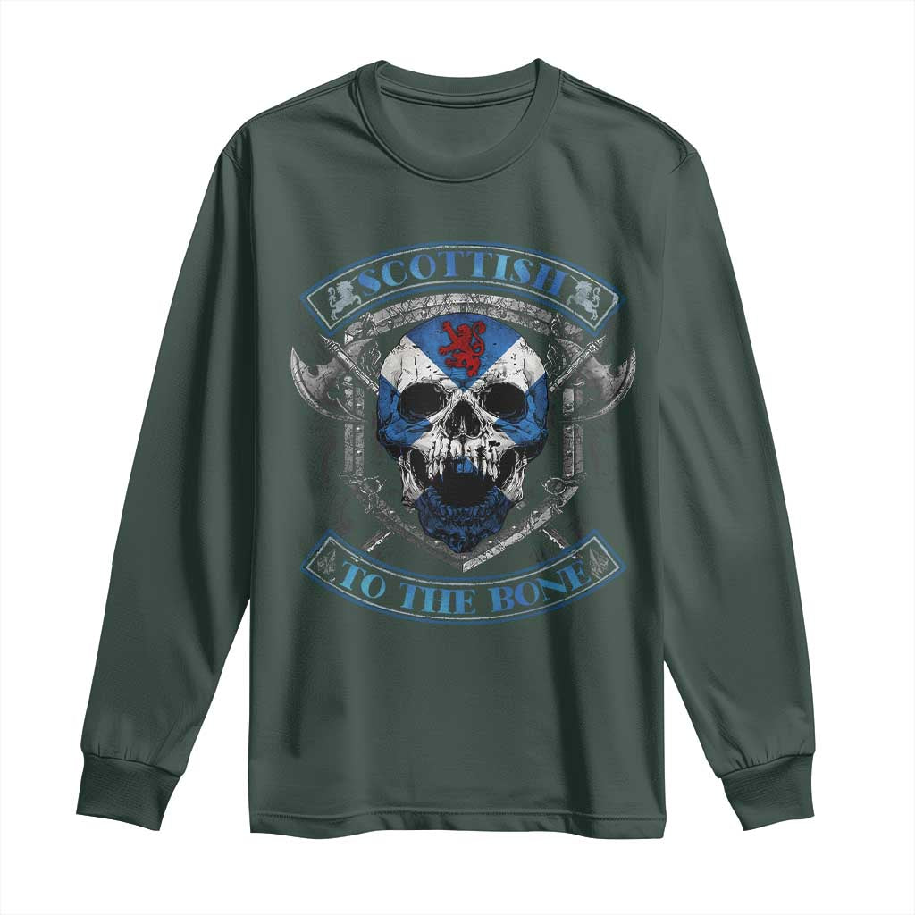 Funny Scottish Viking Long Sleeve Shirt Scottish To The Bone Vintage Scottish Lion Rampant Flag Skull