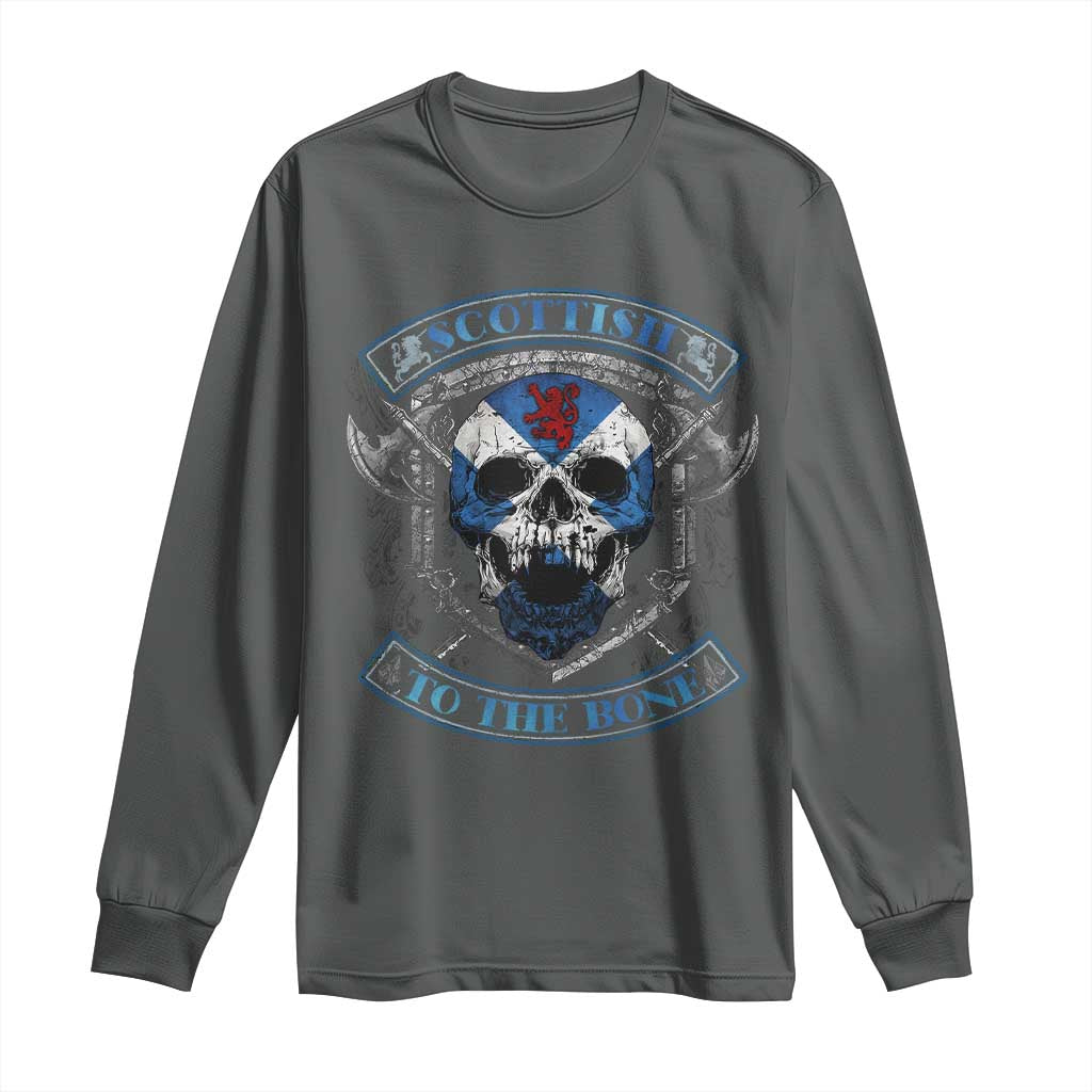 Funny Scottish Viking Long Sleeve Shirt Scottish To The Bone Vintage Scottish Lion Rampant Flag Skull
