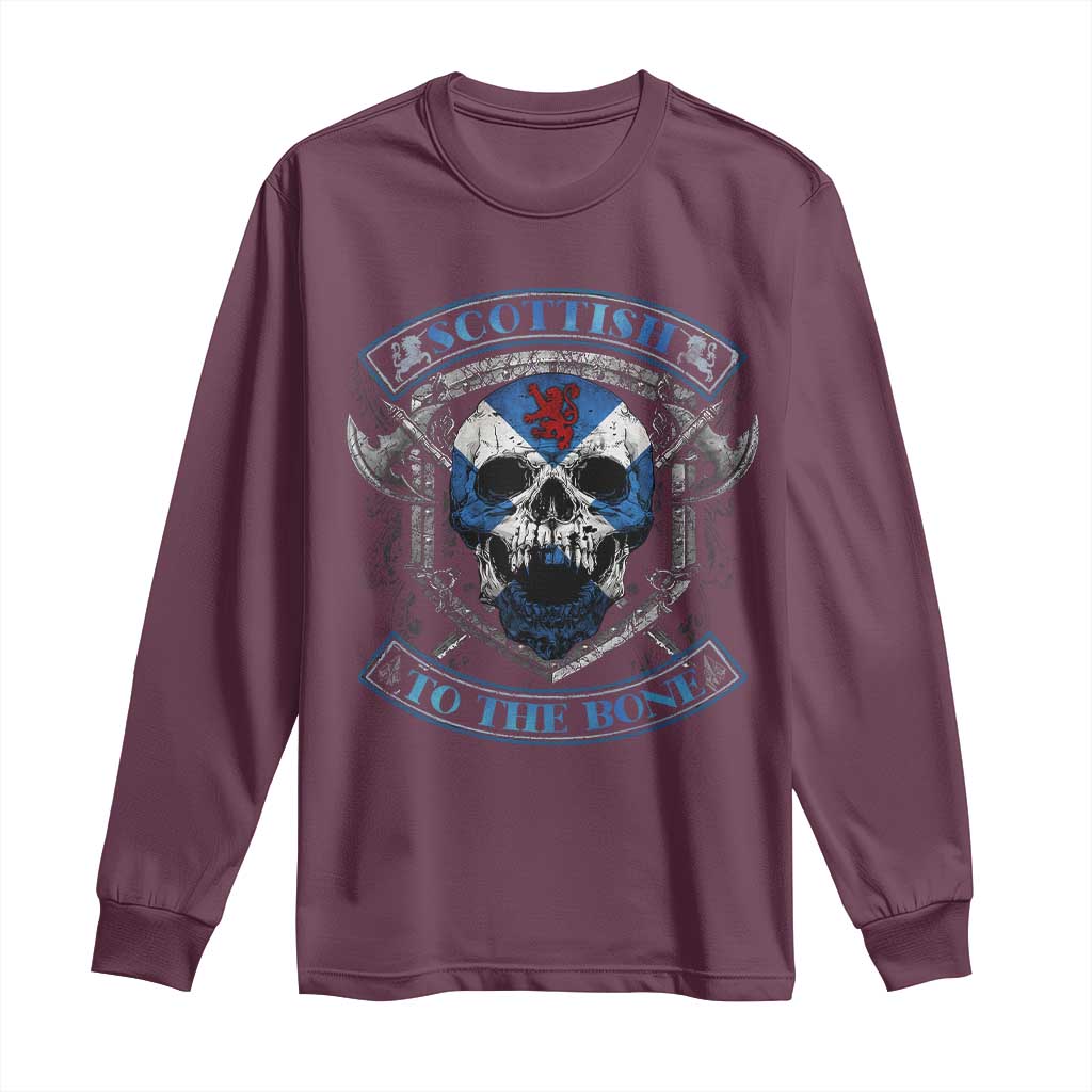 Funny Scottish Viking Long Sleeve Shirt Scottish To The Bone Vintage Scottish Lion Rampant Flag Skull
