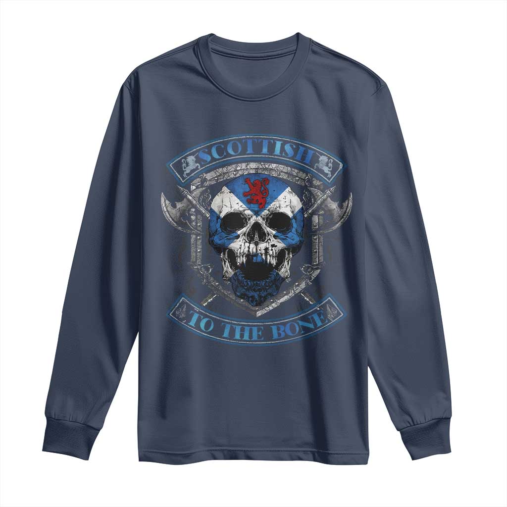 Funny Scottish Viking Long Sleeve Shirt Scottish To The Bone Vintage Scottish Lion Rampant Flag Skull