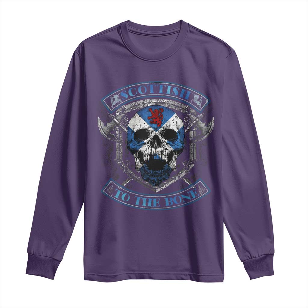 Funny Scottish Viking Long Sleeve Shirt Scottish To The Bone Vintage Scottish Lion Rampant Flag Skull