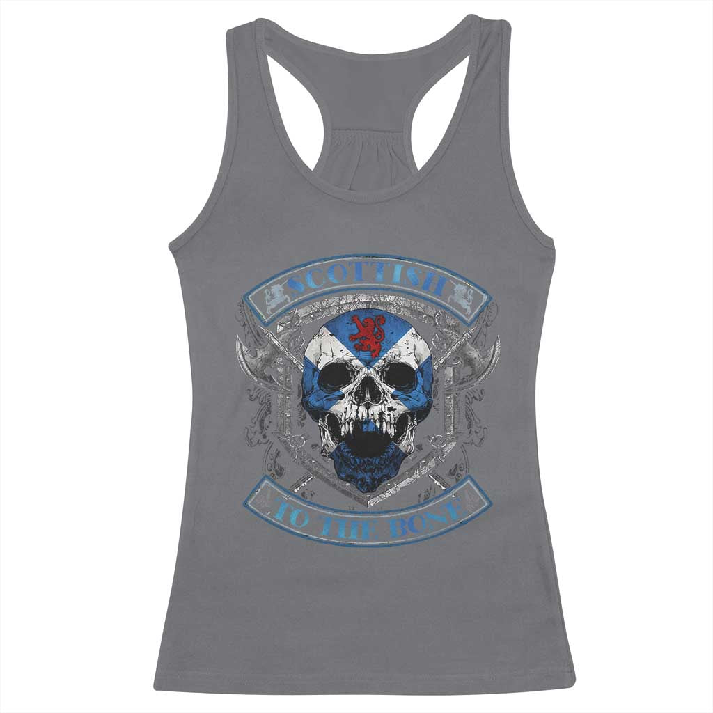 Funny Scottish Viking Racerback Tank Top Scottish To The Bone Vintage Scottish Lion Rampant Flag Skull