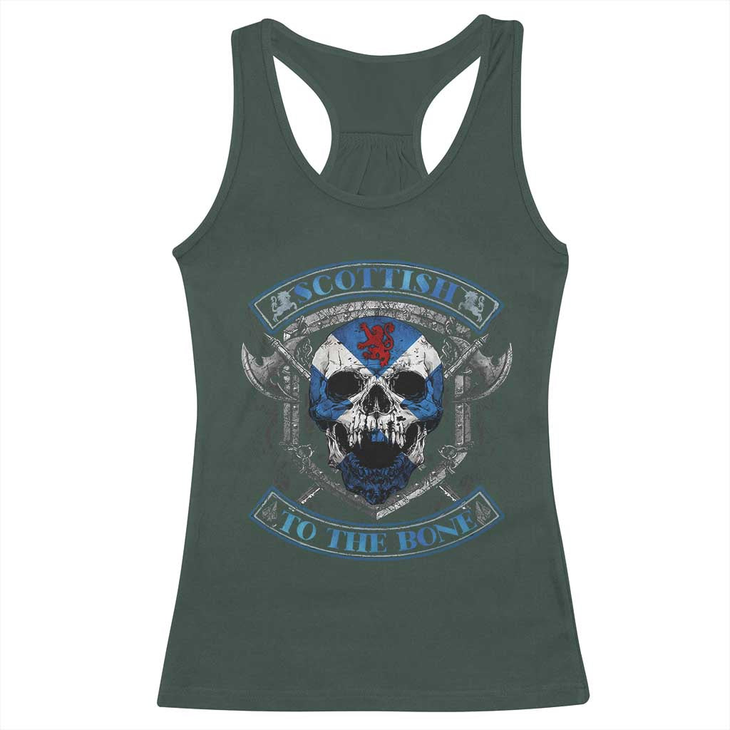 Funny Scottish Viking Racerback Tank Top Scottish To The Bone Vintage Scottish Lion Rampant Flag Skull